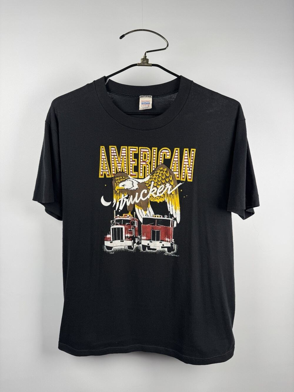 Vintage 1987 Original American Trucker T-Shirt Gulf Coast Sportswear XL 22.5x27
